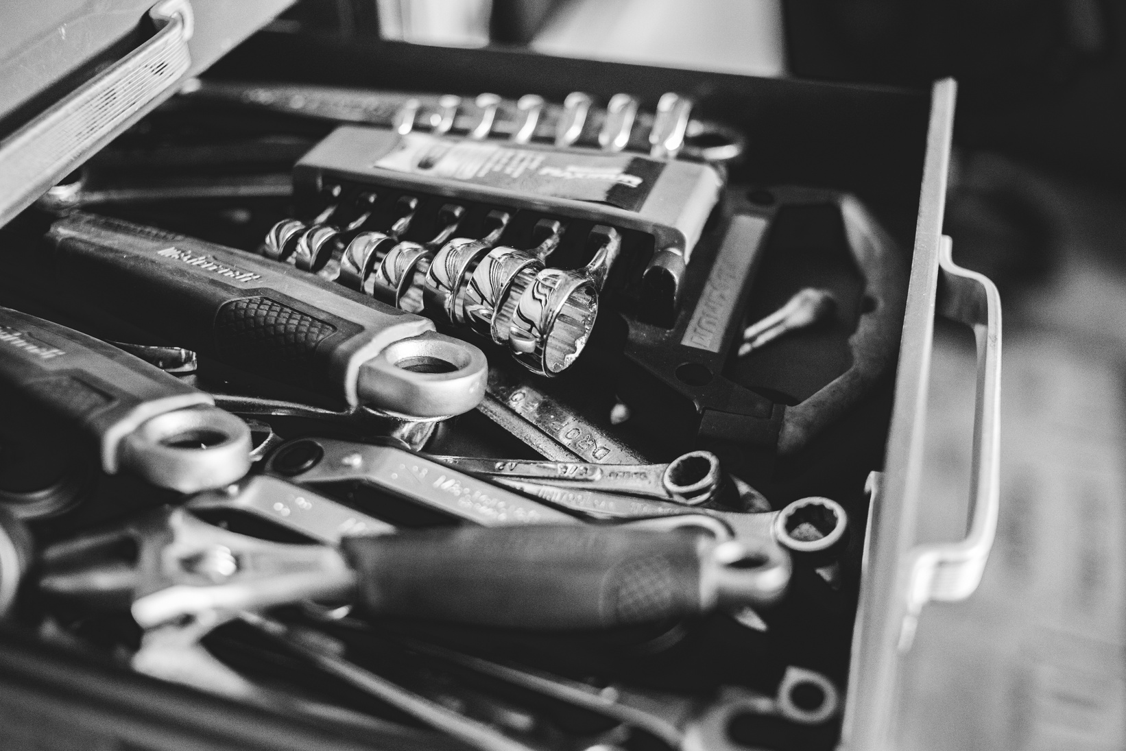 Set of various tools in workshop